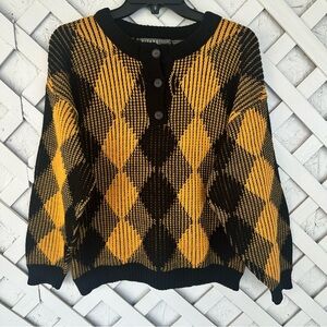 Vintage Gitano Black and Yellow Argyle Crewneck Knitted Sweater M Unisex
